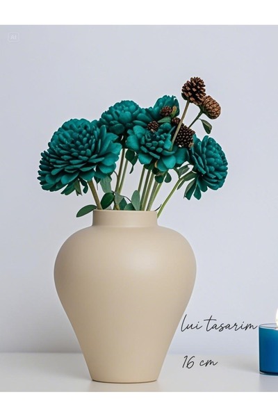 Lui Tasarım Zarif İskandinav Tarzı Sade Seramik Mat Bej Vazo 16 cm