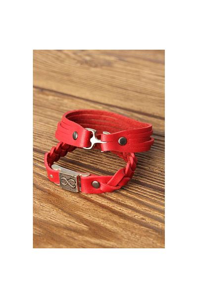 Skygo Red Color Leather Men's Bracelet Combination with Patterned Metal Accessories - Tj-Eb2804