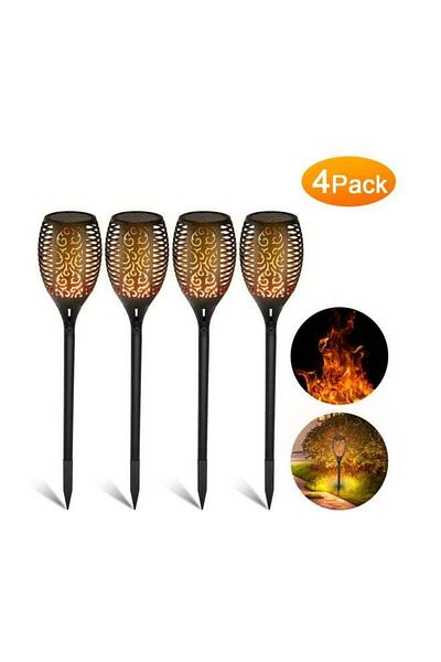 COOYA 4-piece solar garden decorative lights, torch shape, LED, 58*9.5 cm, suitable for garden, black
