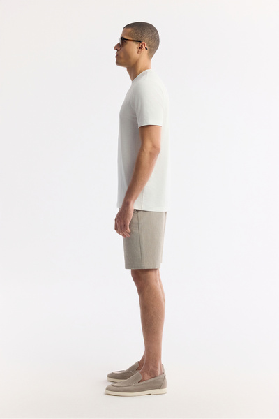 Avva Men's Ecru Crew Neck Viscose Blend Jacquard Regular Fit T-Shirt A51Y1041