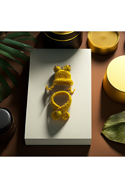 Lady Fify Hamster için Ponponlu Sarı Atkı Bere Takım