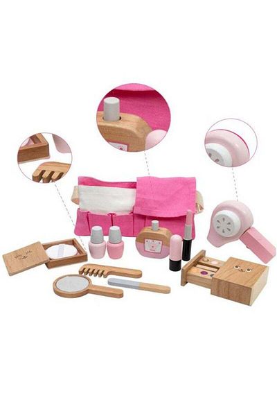 COOYA Wooden Beauty Salon Toys for Girls, Make Up Set Toy Gift,Wooden Makeup Kit for Toddlers