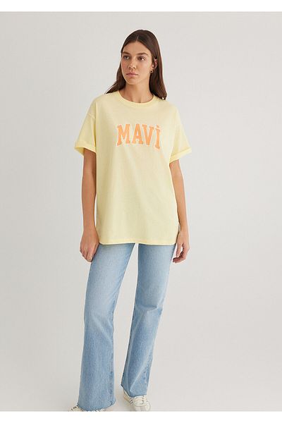 Mavi Logo bedrucktes gelbes T-Shirt in Übergröße/Breite Passform 1600843 -71315