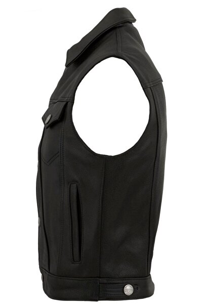 DeriWork Hakiki Kuzu Derisi Düğme Detaylı Siyah Deri Yelek Erkek Yelek