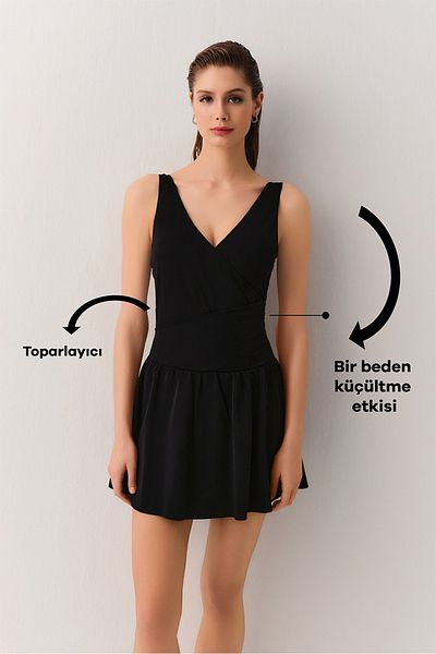 SUWEN Double Breasted Skirted Corseted Recovery Swimsuit