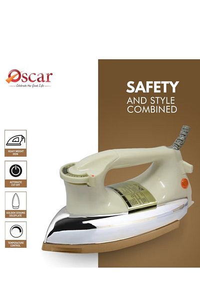 Oscar Heavy Dry Iron Strong Heating Element | Non-stick Iron Base Temperature Control Setting - Omh-3530