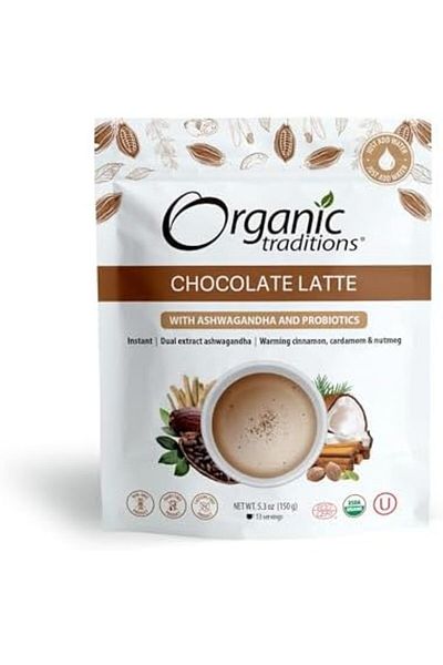 Organic Traditions Chocolate Latte with Ashwagandha and Probiotics | 150 g | Warming Spices | Instan