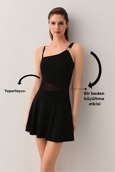 SUWEN Single Shoulder Skirted Corseted Gathered Swimsuit