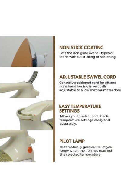 Oscar Heavy Dry Iron Strong Heating Element | Non-stick Iron Base Temperature Control Setting - Omh-3530