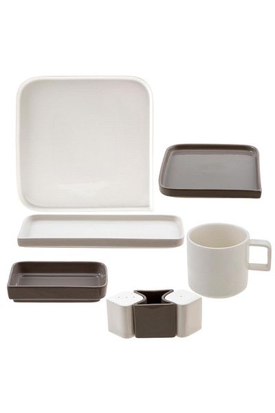 Jumbo Quadro White 27 Piece Breakfast Set for 6 People