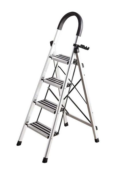 COOYA 4 Step Folding Iron Ladder, With Anti-Slip Pedal, 150 KG Capacity Sturdy Aluminum, for home