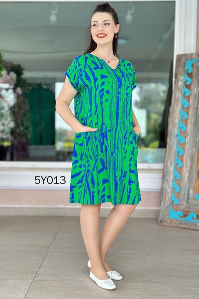 İnce Topuk Viscose Dress with Front Pocket (5Y013)