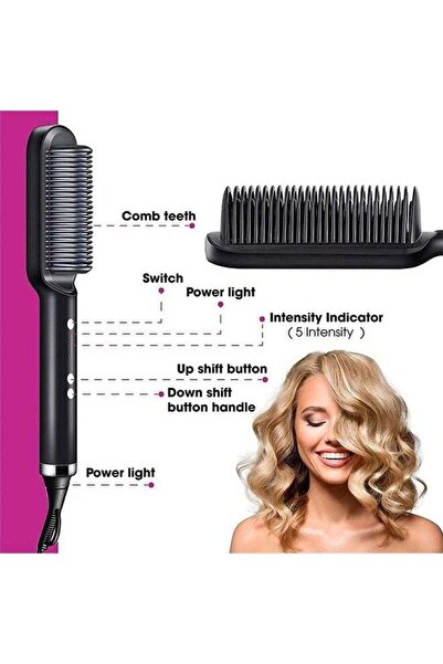 Arabest 2-in-1 Hair Dryer and Styler, 5 Temp Settings, Anti-Scald, Straightening Brush for hair, Purpe