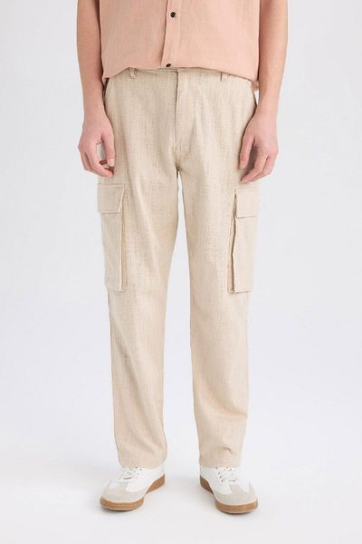 DeFacto 100% βαμβακερό Relax Fit Linen Look Παντελόνι με φερμουάρ ίσιο πόδι D9868ax25sp