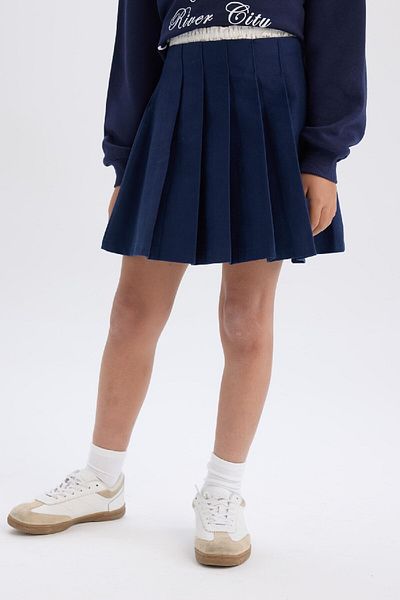 DeFacto Marineblauer, plissierter, taillierter Gabardine-Rock für Mädchen D2918a824wn