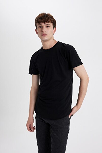 DeFacto Μακρύ μυϊκό λαιμόκοψη Basic μασίφ κοντομάνικο μαύρο μπλουζάκι N2104az25sp