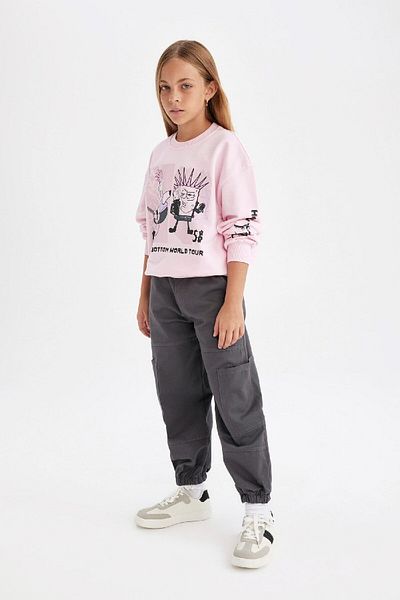 DeFacto Girl's Cotton Anthracite Cargo Pants - Pockets and Elastic Waist and Legs C8843A824Au