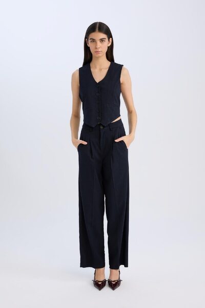 DeFacto Wide Leg Klasik Lacivert Palazzo Pantolon Pensli Geniş Bol Paça Basic Cepli Yüksek Bel C2022ax24au