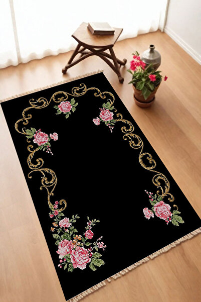 nova century سجادة صلاة مزخرفة مطبوعة رقمية باللون الأسود غير قابلة للانزلاق مقاس 70 × 110