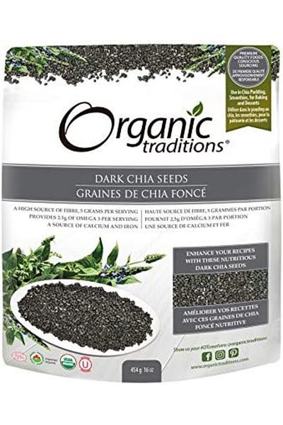 Organic Traditions Dark Chia Seeds | 454 g | High Source of Fiber | 2.5g Omega 3 Per Serving | Rich