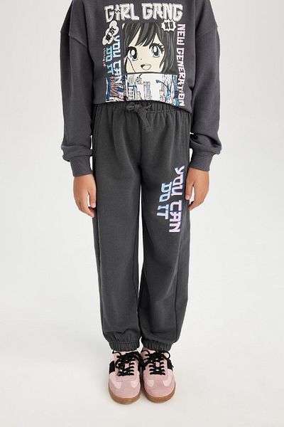 DeFacto Girl's Jogger Sweatpants - Printed, Elastic Waist Leg and Pocket D0739A824Au