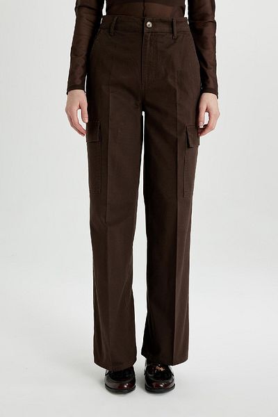 DeFacto Proste spodnie gabardynowe - Brocade Cargo Pocket High Waist Basic Plain Long Length C2666ax24sp