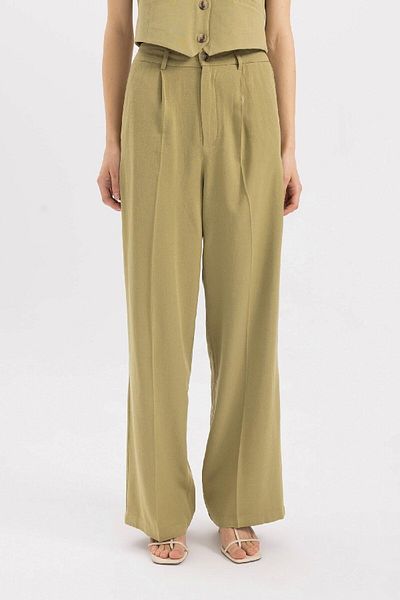 DeFacto Wide Leg Pocket High Waist Wide Wide Leg Pleated Linen Blended Woven Trousers A1922Ax24Sm