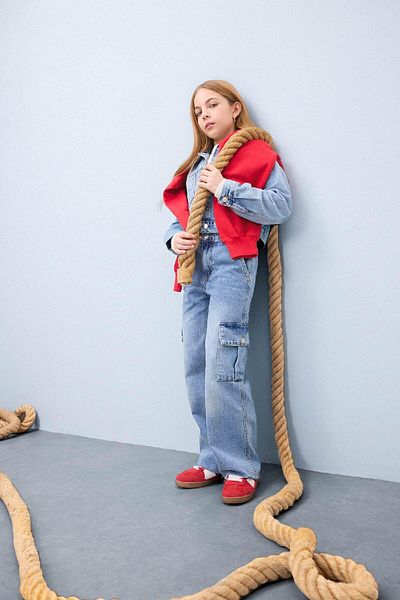 DeFacto Pantaloni blugi din bumbac pentru fete - picior lat lat, cargo D7089a825sp