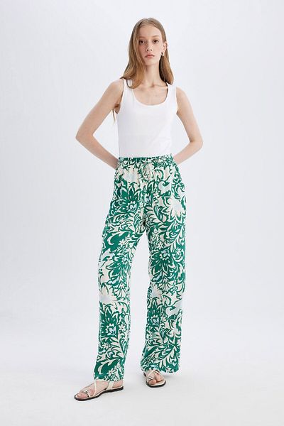 DeFacto Patterned Pocket High Waist Wide Leg Long Length Viscose Trousers J8739Az24Sm