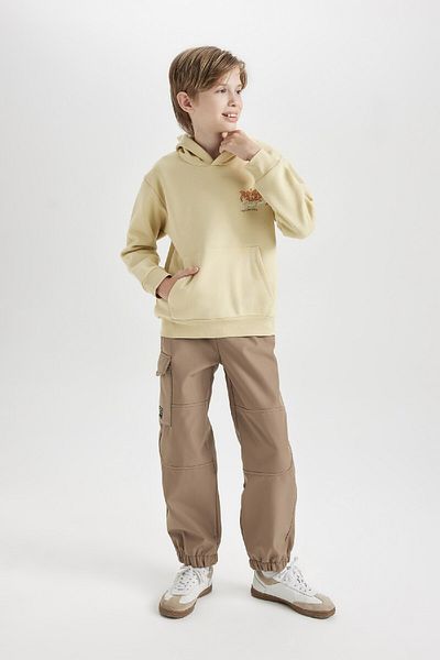 DeFacto Boy's Fleece Jogger Pants - Elastic Waist, Leg and Cargo Pocket, Plush Lined D3460A824Wn