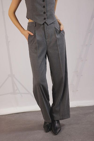 DeFacto Pantaloni clasici gri cu cleme, picior lat, picior lat, picior largi, de bază, drept, lungime, talie înaltă, buzunar 25k801t03164