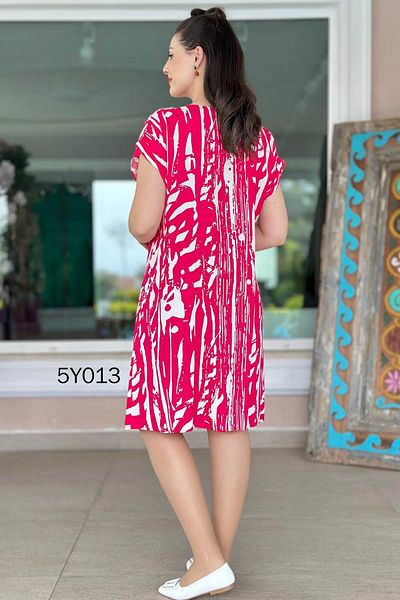 İnce Topuk Viscose Dress with Front Pocket (5Y013)
