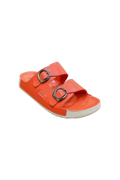 Liger Anatomical Comfortable Women's Slippers - Double Banded, Buckle, Pomegranate Flower Patterned Nar