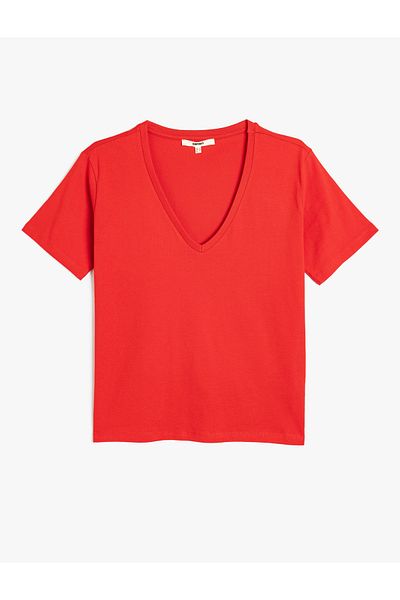 Koton Tricou din bumbac cu mânecă scurtă cu decolteu în V