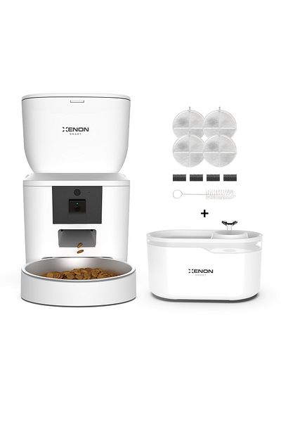 Xenon Smart Smart Automatic Cat Food Bowl, Smart Cat Water Dispenser and Replacement Filters 3-Piece Pet Set White