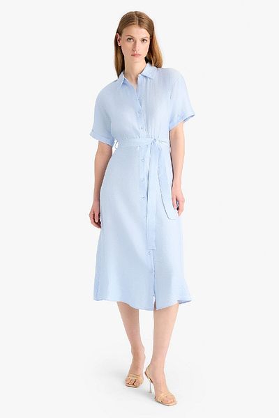 DeFacto Rochie de vară midi cu mânecă scurtă cu centură cu guler de cămașă F2113ax25sm