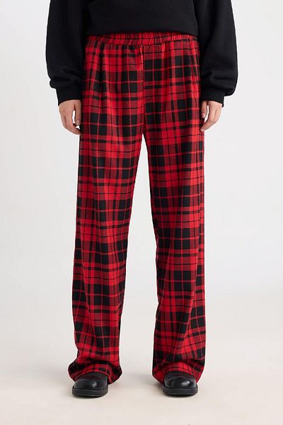 DeFacto Checkered Wide Leg Pajama Pants - Pockets and Elastic Waist