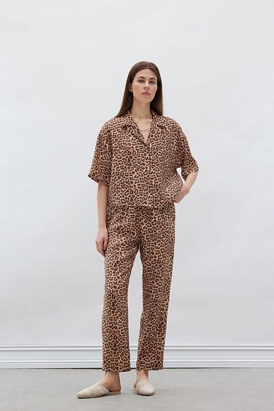 DeFacto Leopard Patterned Modal Fabric Trousers High Waist Straight Leg