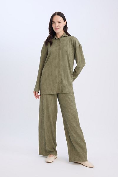 DeFacto Straight Fit Wrap-Around Trousers - Elastic Waist, Wide Loose Leg D7522Ax24Au
