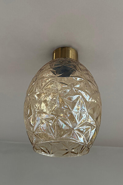 Bamyum Veltro Cam Bal Rengi Tekli Avize Plafonyer Retro Sarkıt Lamba Salon Aydınlatma