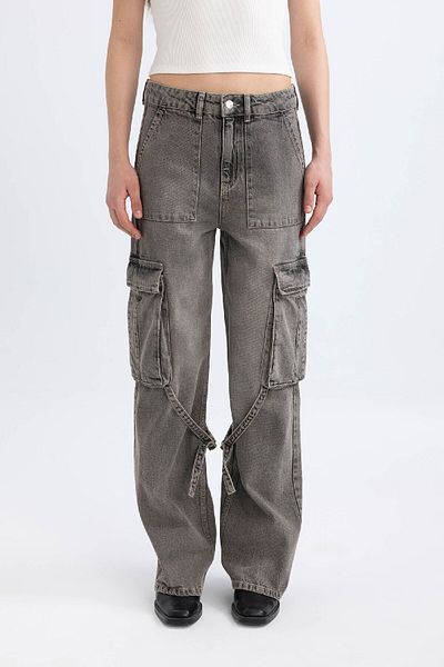 DeFacto Wide Leg Cargo magas derekú széles, széles szárú hosszú farmer nadrág C1145ax24sp