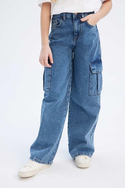 DeFacto Pantaloni blugi din bumbac pentru fete - picior lat, largi, cargo D7091A825SM