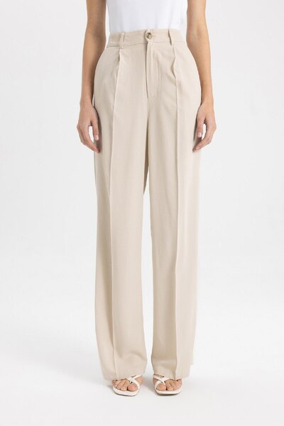DeFacto Linen Blend Woven Pants with High Waist Pockets Wide Leg Pants - 24Ya1922Axbg-69549