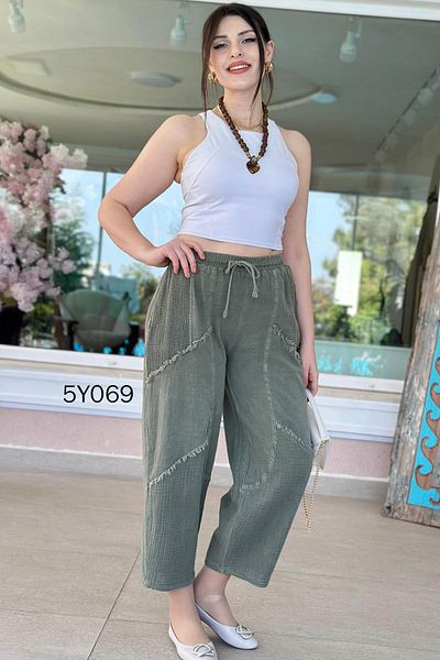 İnce Topuk Piece Mesh Pocket Linen Trousers 5Y069