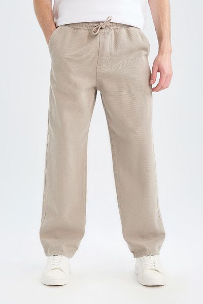 DeFacto 100% Cotton Loose Relaxed Cut Wide Leg Wide Leg Summer Linen Look Trousers D7285Ax25Sp
