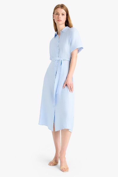 DeFacto Rochie de vară midi cu mânecă scurtă cu centură cu guler de cămașă F2113ax25sm