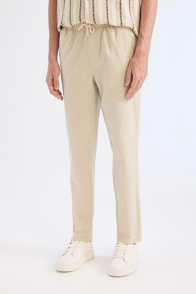 DeFacto 100% βαμβακερό λινό look Summer Jogger Παντελόνι Skinny Leg Μέση με κορδόνια Ελαστική τσέπη Z6475az25sp