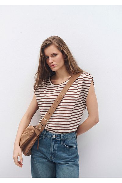 Mavi Gestreiftes braunes T-Shirt mit normaler Passform 1613129 -90439