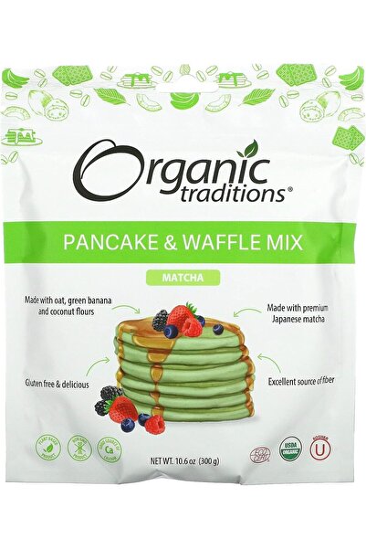 Organic Traditions مزيج فطائر ووافل ماتشا | ٣٠٠ غرام | خالٍ من الغلوتين | مصن...