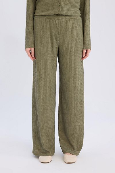 DeFacto Straight Fit Wrap-Around Trousers - Elastic Waist, Wide Loose Leg D7522Ax24Au